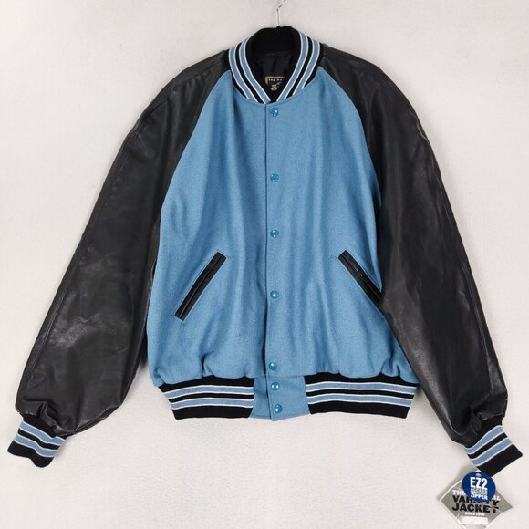 Holloway Jacket Mens XXL Blue Black Letterman Varsity Wool Blend Snap Front NEW